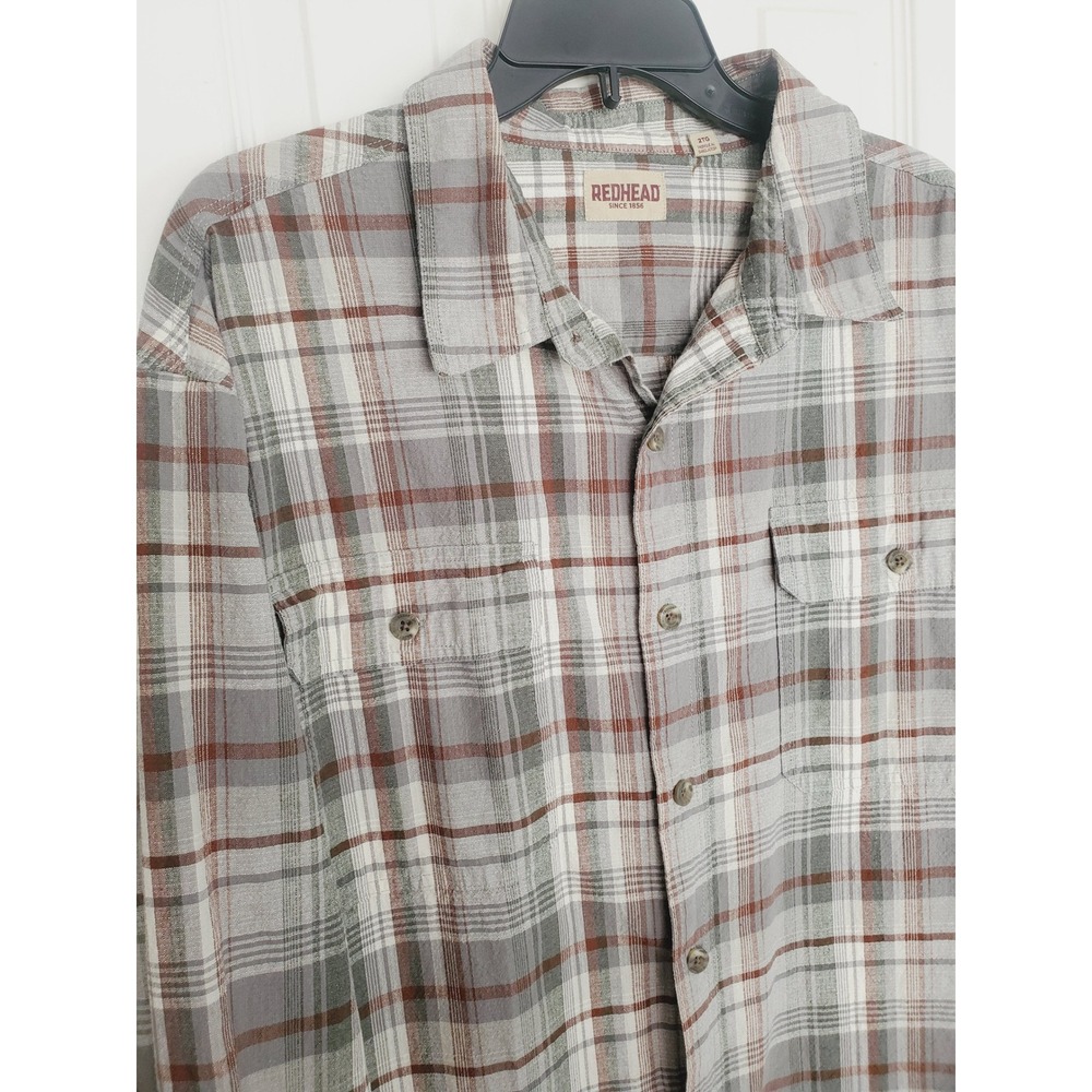 Redhead Plaid Flannel Button Down Shirt Gray‎ Brown Cotton Outdoorsy 2XL